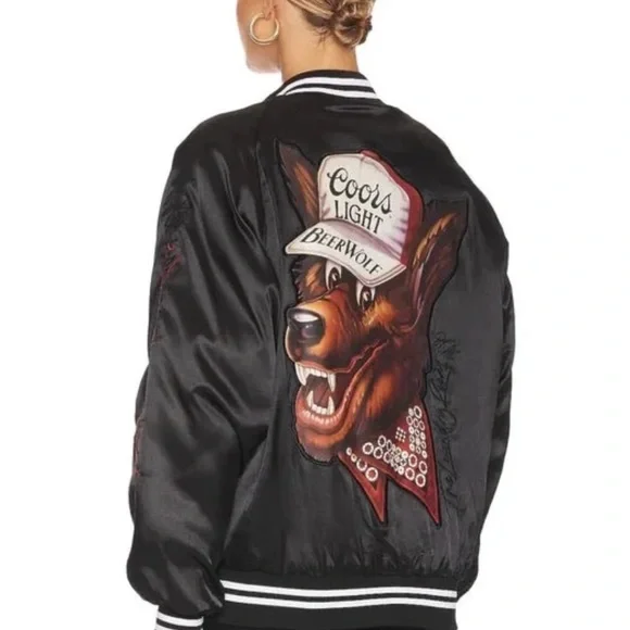 The Laundry Room Coors Light Beer Wolf Varsity Jacket - Black,Bomber Jacket - Picture 16 of 16